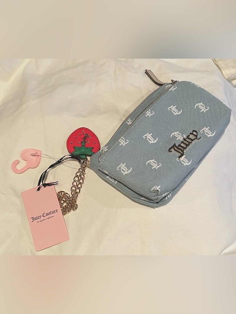 Juicy Couture Denim Days Wallet Wristlet Featuring Strawberry Charm NEW!